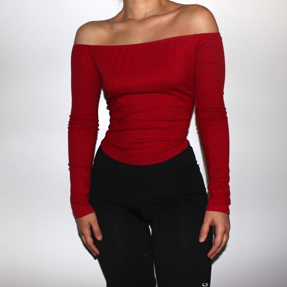Red Rip Knit Off-the-Shoulder